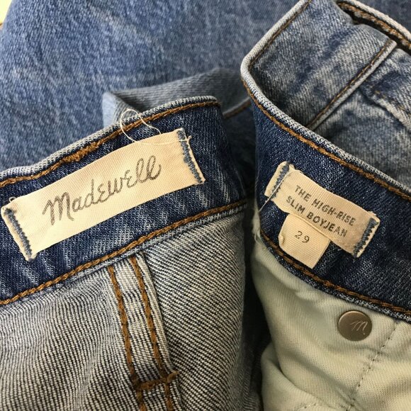 MADEWELL - WOMEN'S 29 BLUE DENIM THE HIGH RISE FRAYED SLIM BOYFRIEND JEANS - Picture 8 of 8